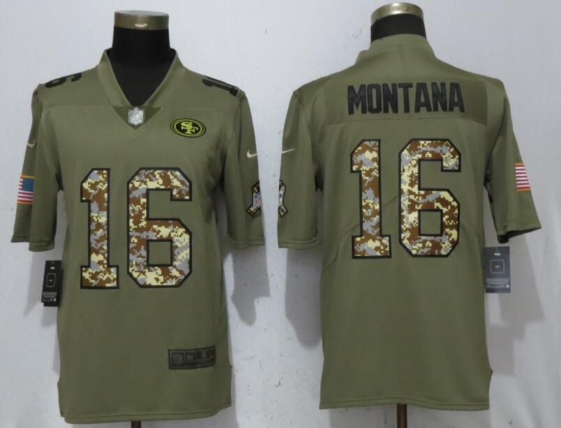 Men San Francisco 49ers #16 Montana Olive Camo Carson Salute to Service Limited Nike NFL Jerseys